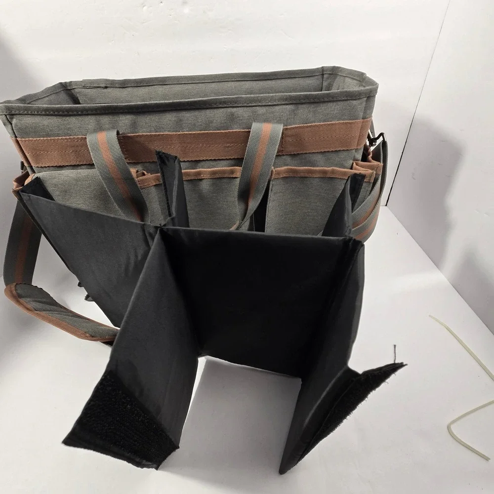 Lexeeco Utility Tote Bag Gray Canvas Organizer Insulated Bottom with Dividers